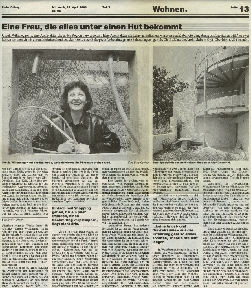 Reportage Basler Zeitung Eine Frau, die alles unter einen Hut bekommt April 1996