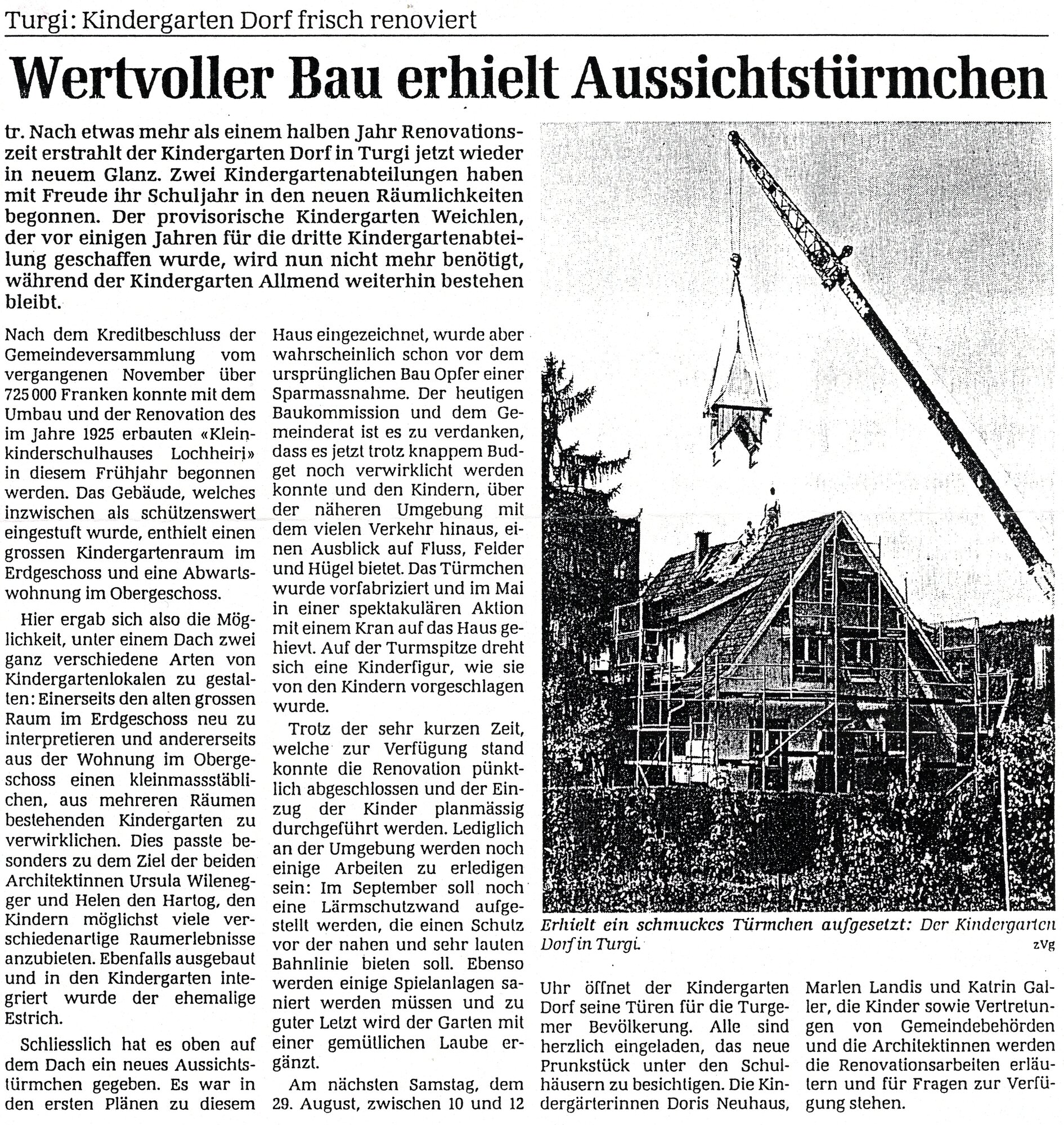 Zeitungsartikel Kindergarten Turgi 1992
