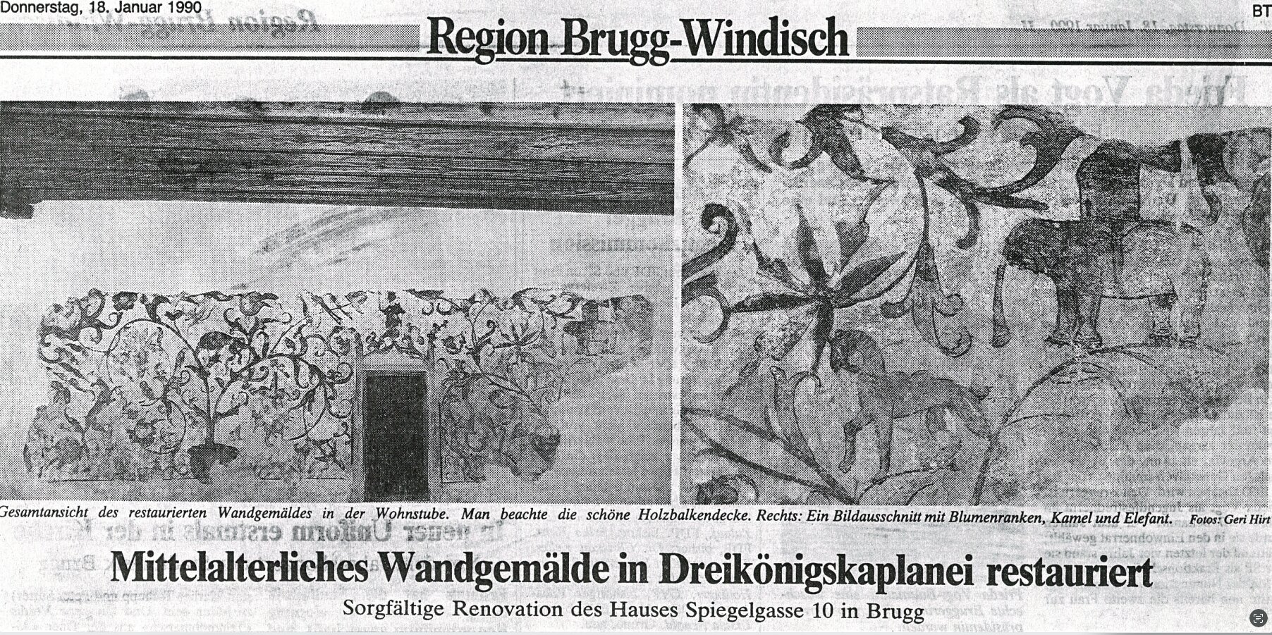Zeitungsartikel zum Fund der Wandmalereien an der Spiegelgasse 1989